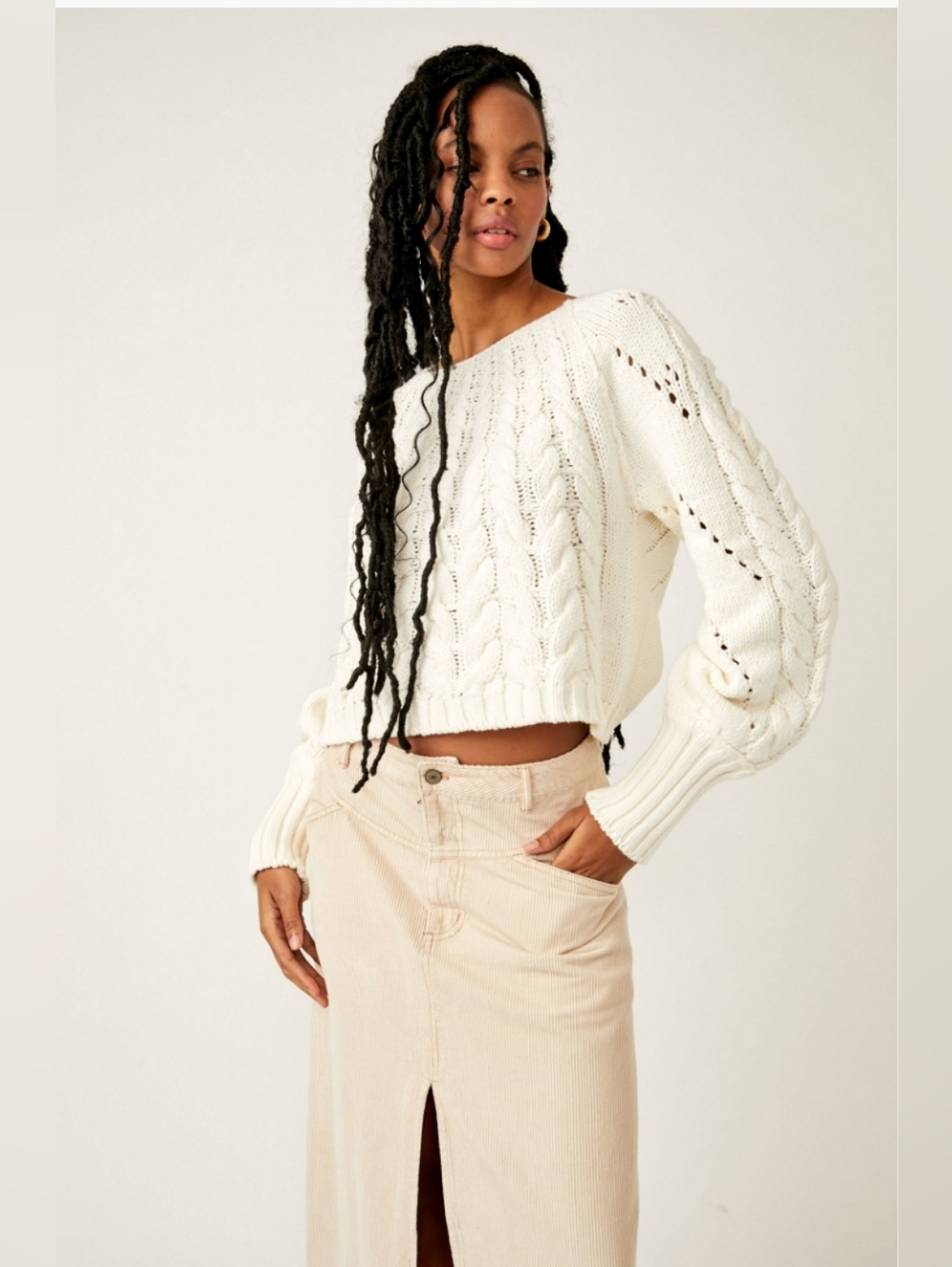 NWOT Free People Sandre Cable Open Knit Sweater In Cream